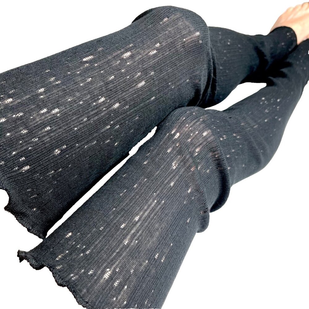 Mummy Leg Warmers Black Cotton Thigh Highs Knee Socks Ripped Holes 100 Cotton OS